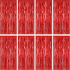 8 Pack Red Backdrop, 3.28 FT x 7.05 FT Streamer Party Decorations, Metallic Foil Fringe Curtains Party Streamer Photo Booth Backdrop, Red Tinsel Canival Theme Party Decor for Engagement Birthday