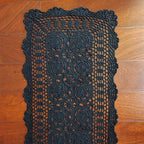 Phantomon Lace Table Runner Rectangular Table Cover Cloth Handmade Crochet Floral Placemats 100% Cotton (Floral Black, 15x39Inch)