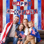 Foil Fringe Curtains Party Decorations - Melsan 3 Pack 3.2 x 8.2 ft Tinsel Curtain Party Photo Backdrop for Independence Day Decorations Birthday Party Baby Shower or Graduation Navy