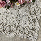 Phantomon Lace Table Runner Rectangular Table Cover Cloth Handmade Crochet Floral Placemats 100% Cotton (Floral Beige, 15x28Inch)