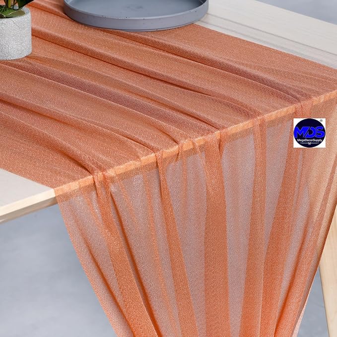 MDS 20 Pack 10ft Chiffon Table Runner 29 x 120 Inches Sheer Wedding Runner Romantic Rustic Table Runner for Wedding Decorations, Birthday Parties, Bridal Shower Party Arch Decor - Coral Peach