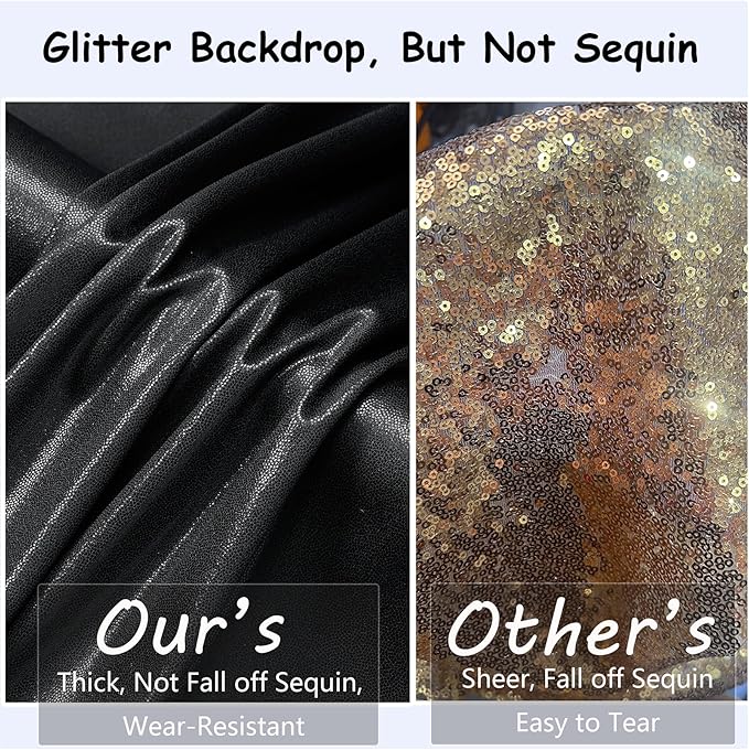20x10 ft Wrinkle Free Black Sequin Backdrop Curtain for Parties,Thick Not Fall Glitter Wedding Drapes Backdrop,4 Panels 5x10ft Shimmer Photo Wall Back Drop Cloth for Birthday Photography Background