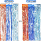 3 Pack Wavy Blue Dog Tinsel Backdrop Party Decorations - 3.3x6.6ft Orange and Dark Light Blue Metallic Foil Fringe Streamers for Birthday Party Supplies Photo Booth Prop Backdrop