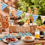 32Ft Oktoberfest Party Decorations Blue Plaid Triangle Flag Fabric Banner Pennant Garland Streamer for Oktoberfest Birthday German Baby Shower Bavarian Party Decor Supplies