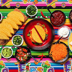 4 PCS Cinco De Mayo Tablecloth, 108"x54" Mexican Fiesta Tablecovers, Disposable Mexican Striped Table Covers, Plastic Party Table Cloth for Mexican Themed Party Supplies Carnival Taco Night Birthday