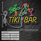 Tiki Bar Neon Sign for Wall Décor Dimmable LED Parrot Palm Tree Cocktails Signs for Beer Bar Art Man Cave Light Decor