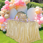 QueenDream Light Gold Sequin Decorative Party Tablecloth: Large Shimmer Dessert Table Overlay 90x132 Inch Dinner Table Drapes Cocktail Xmas Decor