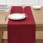 ZeeMart Linen Textured Border Table Runner, 14 x 90 Inch Red, Farmhouse Style Red Table Runners 90 Inches Long, Easy Care Everyday Polyester Table Runner