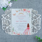 20 PCS 5.12x7.2 Butterfly Personalized Quinceanera Invitation, Customized XV Anos Laser Cut Invitation Cards with Envelopes (Rose Gold Personalized)
