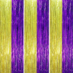 3 Pack 3.3 x 8.2 ft Purple and Gold Foil Fringe Backdrop Curtains, Tinsel Streamers Party Decorations, Fringe Backdrop, Door Shimmer for Graduation or Birthday Party