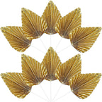 Ephlyn 6Pcs Paper Palm Leaves Fan Cake Toppers Palm Leaf Fan Cake Picks Craft DIY Fan Cupcake Toppers Palm Spear Leaves Cake Decorations for Baby Shower Wedding Birthday Party Supplies Bright Gold