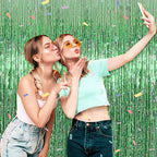 6 Pack Light Green Foil Fringe Curtain Backdrop, 3.28Ft x 8.2Ft Metallic Tinsel Foil Fringe Streamer Curtains for Photo Booth, Valentine's Day, Christmas Day, New Year, Wedding Party Decorations