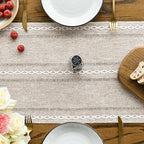 Artoid Mode Brown Rustic Cotton Linen Table Runner, Seasonal Embroidered Hollow Kitchen Dining Table Decoration for Home Party Decor 13x72 Inch