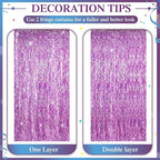 Jutom 6 Pieces 3.3 x 6.6 ft Wavy Tinsel Foil Fringe Curtains Foil Fringe Streamer Backdrop Party Curtain for Sea Mermaid Baby Shower Birthday Party Decoration(Light Purple)
