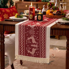 Table Runners 48 Inches,Elk Table Runner with Tassel Fringe,Christmas Table Runner for Party，Coffee Table, Festival