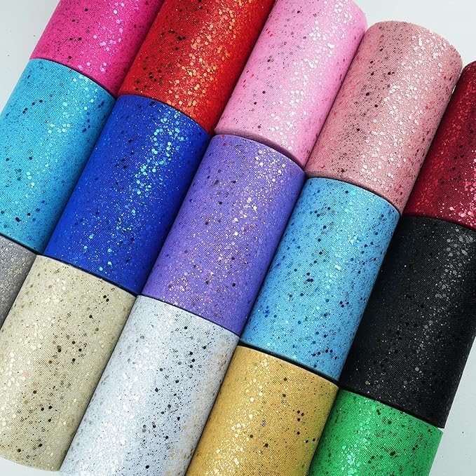 Glitter Tulle Rolls, 6” by 50 Yards (150FT) Sparkling Tulle Spool Ribbon Sequin Tulle Netting Fabric for Tutu Skirt Wedding Birthday Baby Shower (Pink)