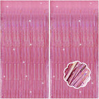 2 Pack Pink Door Streamers Backdrop Glitter Tinsel Curtains Backdrop Pink Fringe Streamers Valentines Bachelorette Holiday Celebrations Birthday Party Decorations for Women