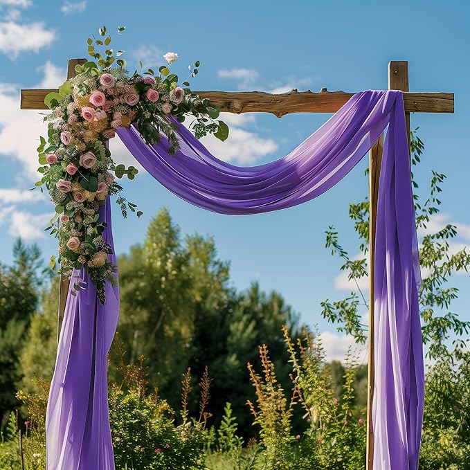 Wedding Arch Draping Fabric 2 Panels 28.7" x 20FT Lavender Purple Sheer Chiffon Backdrop Drapes for Wedding Ceremony Birthday Party Bridal Shower Outdoor Decoration