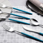 WELLIFE 144Pcs Blue Plastic Silverware, Heavy Duty Plastic Flatware with Blue Handle, Includes 48 Forks,48 Knives,48 Spoons for Party