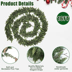 Realistic Christmas Garland for Mantle 16FT Real Touch Thick/Lush Artificial Cedar Garlands Christmas Decorations Indoor Christmas Garland for Stairs Railing Outdoor Table Holiday Decor Greenery