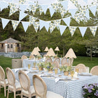32Ft Blue Flora Party Decorations Blue Gingham HydrangeaTriangle Flag Fabric Banner Pennant Garland Streamer for Flora Birthday Vintage Flower Baby Shower Wedding Tea Party Garden Decor Supplies