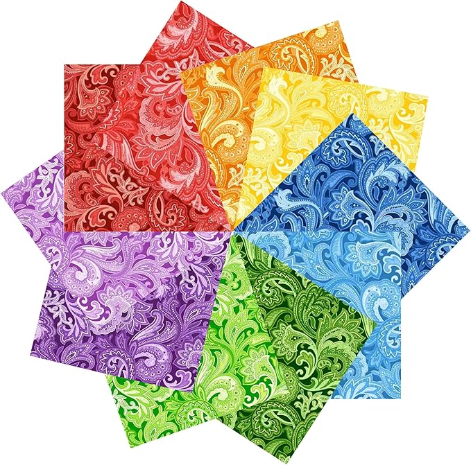 12"x 12" 50 PCS 100% Cotton Floral Fabric Squares Bundles Quilting Supplies for Sewing DIY & Quilt Beginners— Paisley