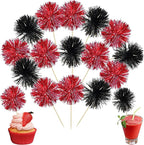 Ephlyn 30Pcs Foil Firework Cupcake Toppers Party Birthday Cake Toppers Supplies Sparkle Tinsel Cocktail Fruit Toothpick for Birthday Wedding Graduation Party Supplies Black Red