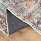 Bloom Rugs Washable Non-Slip 8' x 10' Rug - Coral/Sky Blue Traditional Medallion Area Rug for Living Room, Bedroom, Dining Room, and Kitchen - Exact Size: 8' x 10'