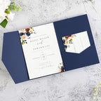 20 PCS Navy Blue Tri-fold Laser Cut Wedding Invitation Pockets for 5x7 Wedding Cards Bridal Shower Engagement Quinceanera Invitation
