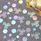 Hello 60 Birthday Confetti for Table Iridescent 60th Birthday Party Decorations for Women Sixty Years Old Happy Birthday Tables Scatter Circle Dots Party Confetti Anniversary Decor 300PC
