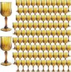 Plastic Wine Glasses，100PCS Amber Plastic Goblets Vintage Style Cordial Drinking Glasses for Wedding Reception, Grand Event Party Supplies (100, Amber)