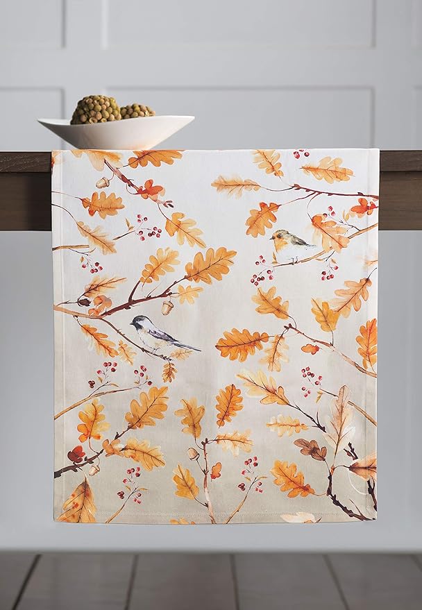 Maison d' Hermine Table Runner 100% Cotton Single Layer Table Runners 36 inches Long for Thanksgiving Christmas Decorations Home Kitchen Dining Party Wedding (Oak Leaves, 14.5" x 36")