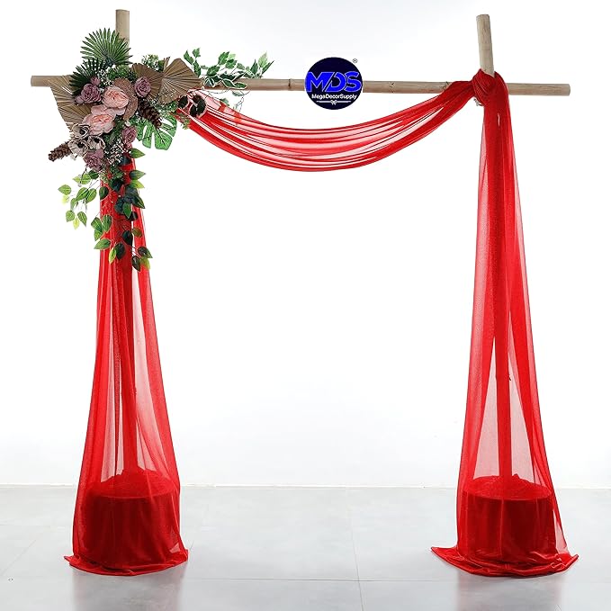 MDS Halloween Chiffon Draping Fabric - 1 Panel, 30" Wide x 30ft Long - Sheer Spooky Arbor & Canopy Drapery for Haunted House Backdrops, Party Ceilings, DIY Costumes & Themed Events - Red