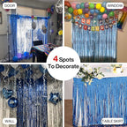 PartyWoo Foil Fringe Curtains Blue, 2 pcs 3.3x6.6 ft Blue Streamers, Fringe Backdrop, Tinsel Backdrop, Tinsel Curtain, Metallic Door Shimmer, Birthday Party Streamers, Photobooth