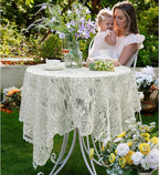Lace Embroidered Tablecloth. Square Lace Vintage Tablecloth Dustproof Table Protector for Kitchen Dining Room Party Banquet Home Picnic Wedding Decoration (Creamy White 43×43 inch)