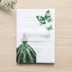 PONATIA 50 PCS Vellum Jackets for 5x7 Invitations - Vellum Paper 5x7 Jackets - 135GSM Emeral Green Girl - Butterfly Quinceanera Invitations Wraps (Emerald Green Girl)
