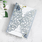 20Pcs Silver Glitter Laser Cut Invitation Cards With Blank Inner Sheets for Wedding Cards Bridal Shower Engagement Quinceanera Invitation (No Envelopes)