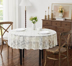 LinenZone Ivory Round Tablecloth for Rustic Vintage Decor. Sheer Lace Table Cloth Works Great As Wedding Tablecloth or Thanksgiving Table Cover. (Mia 60 Round, Ivory)