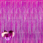 4 Pack Fuchsia Fringe Curtain Backdrop, 3.2Ft x 6.6Ft Metallic Tinsel Foil Fringe Streamers Curtains Background for Photo Booth Birthday Wedding Baby Shower Party Thanksgiving Christmas Decorations