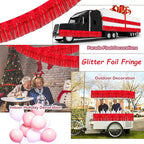 4 Pack 10 Feet Glitter Red Parade Float Decorations for Trailer Car, Glitter Foil Fringe Metallic Tinsel Streamers Banner Garland for Graduation Weeding Homecoming Birthday Party (Glitter- Red)