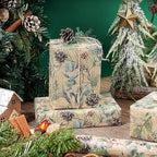 RUSPEPA Kraft Christmas Wrapping Paper Roll, Mini Roll, Watercolor Pinecone and Eucalyptus Leaf Design, Kraft Gift Wrap for Christmas, Winter Holiday Party, Rustic Natural Theme, 17 Inches x 16.4 Feet
