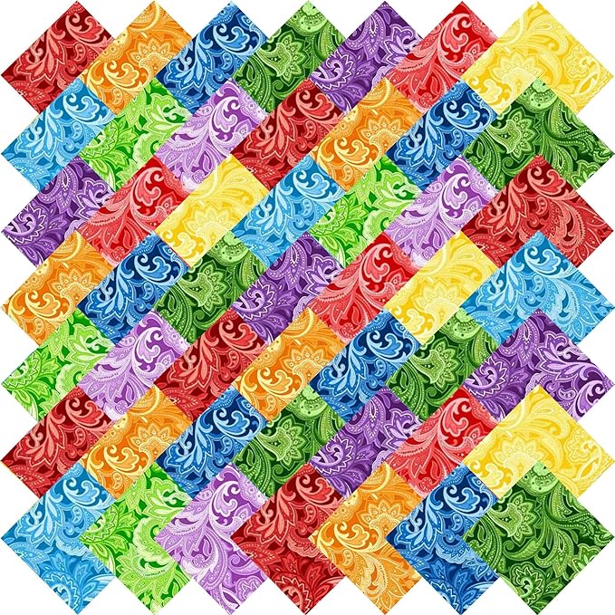 12"x 12" 50 PCS 100% Cotton Floral Fabric Squares Bundles Quilting Supplies for Sewing DIY & Quilt Beginners— Paisley