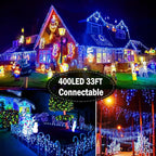 KNONEW Christmas Lights Outdoor Decorations 400 LED 33ft 8 Modes Curtain String Light with 75 Drops, Clear Wire LED Fairy Light Indoor Decor for Wedding Party Christmas Decorations(Blue)