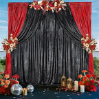 Black Backdrop for Parties 4 Panels 4.8x8FT Sequin Curtains Backdrop Drapes Giltter Photo Photography for Wedding Bridal Baby Shower Graduation