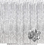 5 Pack Silver Foil Curtain Backdrop 3.2ft x 9.8ft Metallic Tinsel Foil Fringe Curtains Streamer Photo Booth Backdrop for Birthday Party Engagement Bachelorette Party Decorations (Silver)