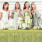 2 Pack Lime Green Table Skirts, 29x108" Metallic Foil Tinsel Fringe Table Skirt for Rectangle Tables Streamer Curtains Backdrop, Party Decorations for Birthdays, Weddings, Holidays