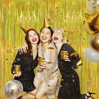 GOER 6.4 ft x 8.2 ft Metallic Tinsel Foil Fringe Curtains,Pack of 2 Party Streamer Backdrop for Birthday,Graduation Decorations and New Year Eve (Shiny Gold)