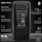 Dolphin 1000W Karaoke Party Speaker with 2 Wireless Microphones, Bluetooth, LED Lights, Tailgate Ready, and Long-Lasting Battery