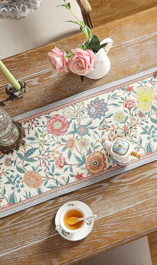 Floral Cloth Small Runner for Table,Decorative Linen 63 Inches Long Table Runners,Farmhouse Decor Tabletop for Kitchen,Dining,Party,Home,Christmas,12"*63"