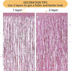 Pink Foil Fringe Curtain - Wavy Fringe Backdrop 3.3 x 6.6 Feet, Pack of 3 | Pink Streamers Party Decorations Birthday Decorations Valentine's Day Decoration Party Supplies